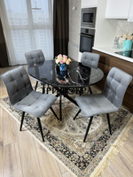 Круглый стеклянный раздвижной стол "Черный оникс" и стулья "ГУЧИ" серый