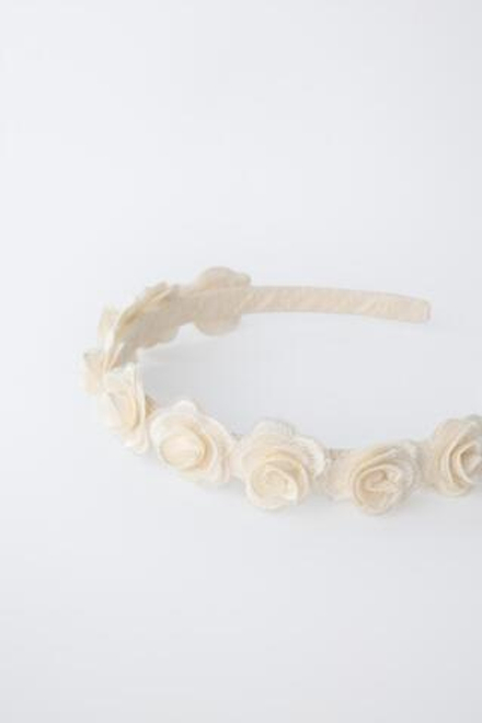 ZARA ОБОДОК С ЦВЕТАМИ, ЭКРЮ