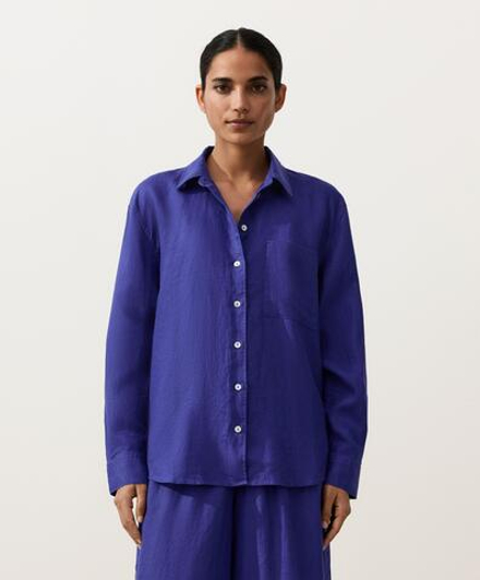 Oysho Рубашка свободного кроя из 100%-го льна, кобальтовый