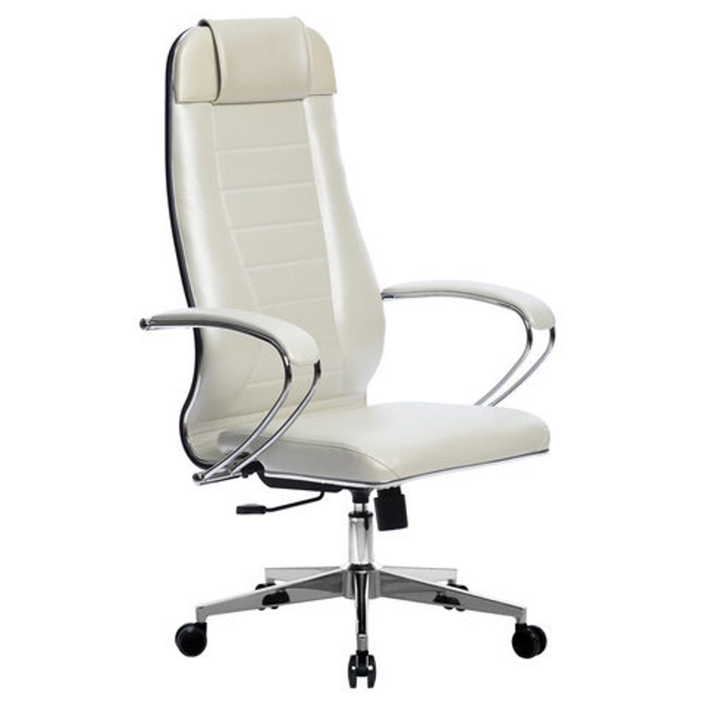 Кресло офисное МЕТТА "К-31" хром, кожа, сиденье и спинка мягкие, белое