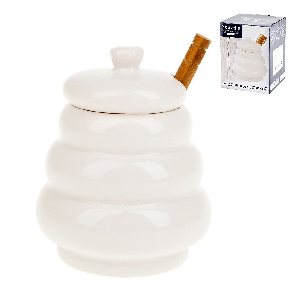 Медовница с ложкой " " 10*10*12см. v=380мл. (подарочная упаковка)