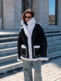 Дубленка из натуральной шерсти, черная, SilverFox