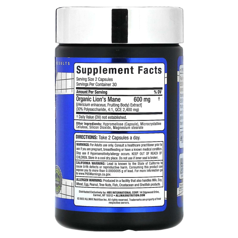 ALLMAX, Essentials, львиная грива, 60 растительных капсул (300 мг на капсулу)