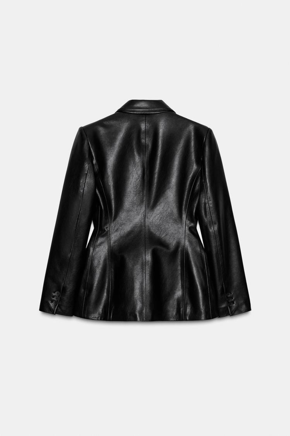 ZARA ДВУБОРТНЫЙ БЛЕЙЗЕР ПОД КОЖУ, ЧЕРНЫЙ