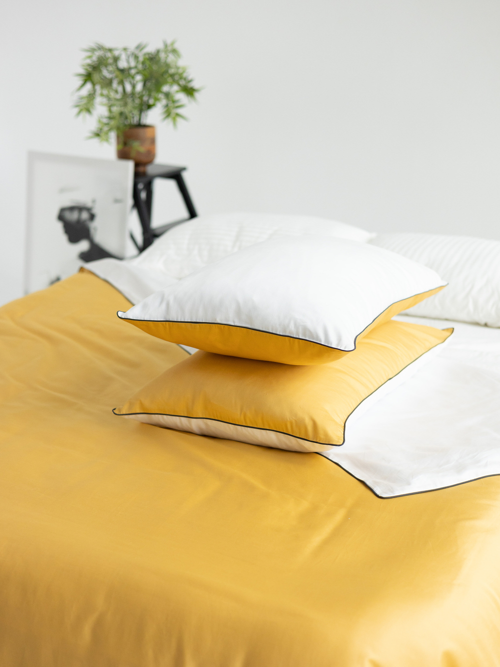 MOON Комплект постельного белья, сатин желтый/белый