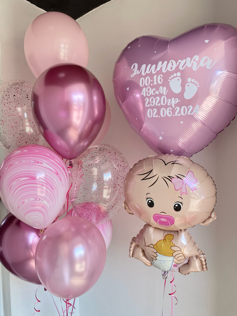 Воздушные шары на выписку девочки №844