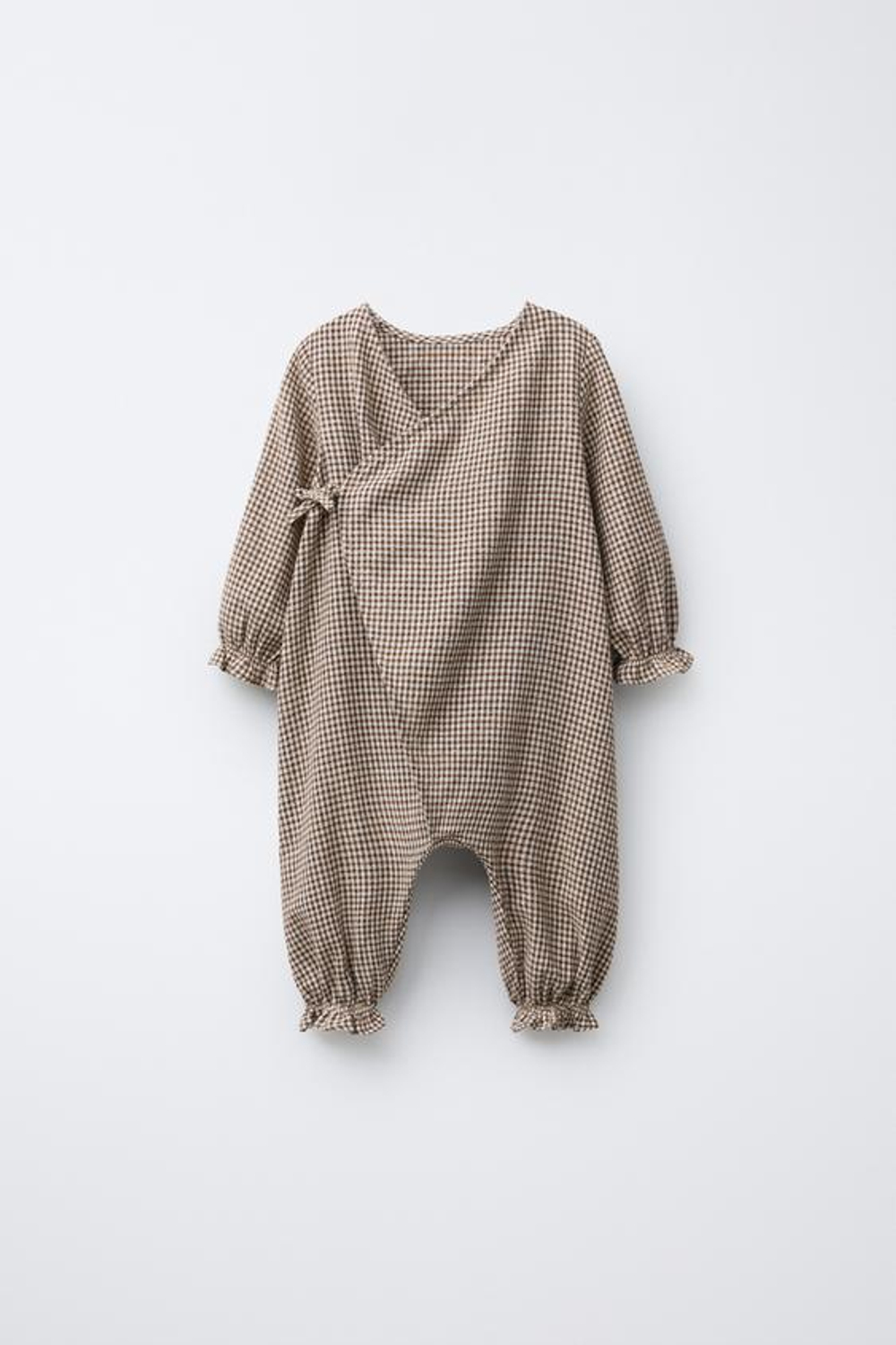 ZARA КОМБИНЕЗОН В КЛЕТКУ, КОРИЧНЕВЫЙ/ЭКРЮ