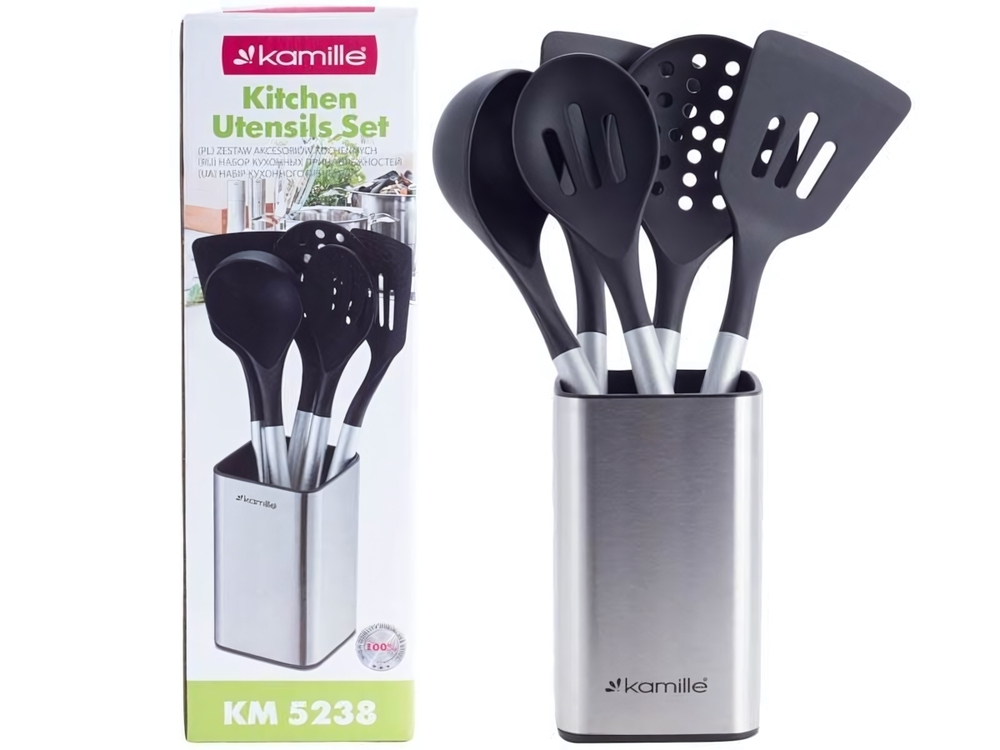 Набор кухонных принадлежностей 6 предметов с подставкой из нержавеющей стали