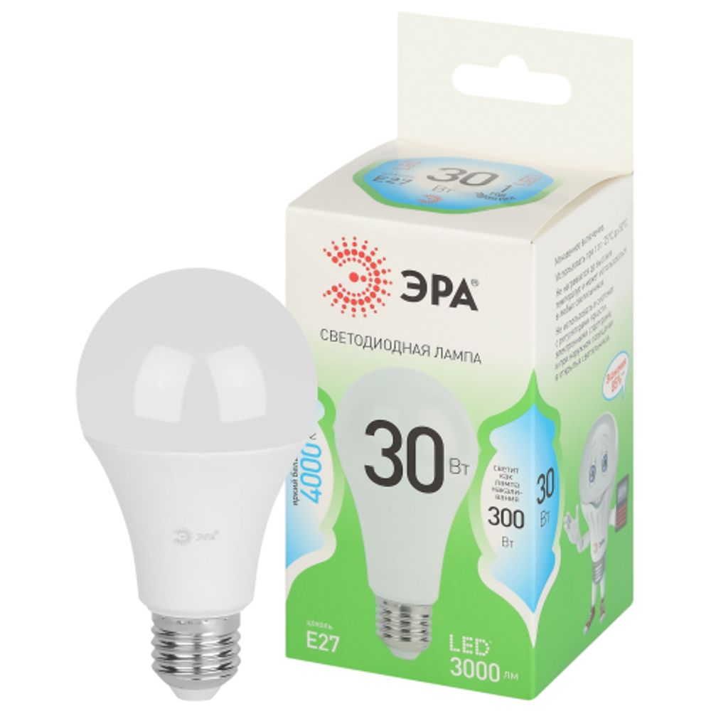 Лампа светодиодная ЭРА GREEN LINE LED A65-30W-840-E27 GL 30Вт груша яркий белый свет E27