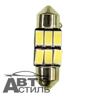 Светодиод 12V T11x31  6SMD 5630 WHITE SJ-5630-3106 (салон) на черном фоне