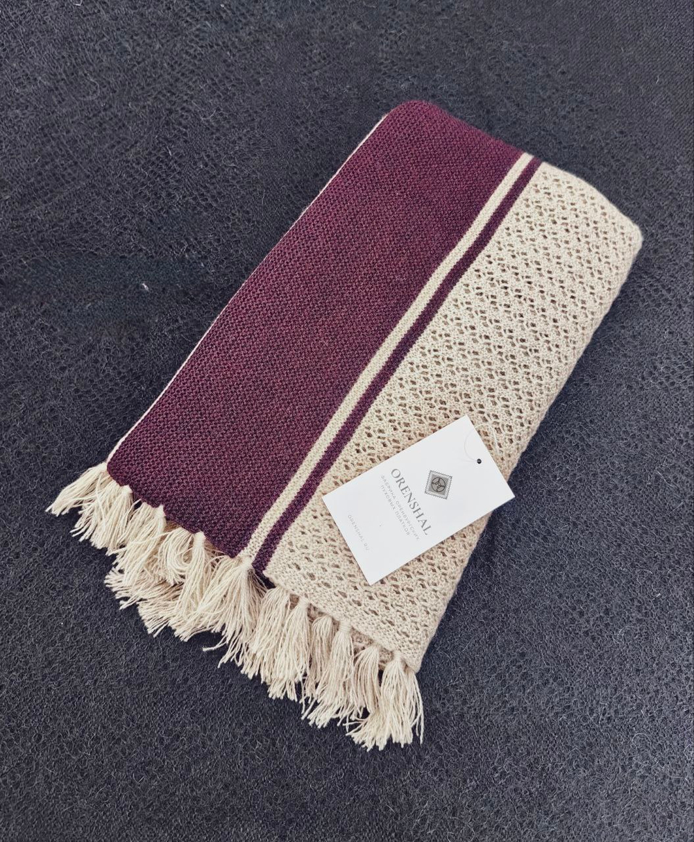 Палантин шерстяной ПШ18050-08/21 бежевый/слива