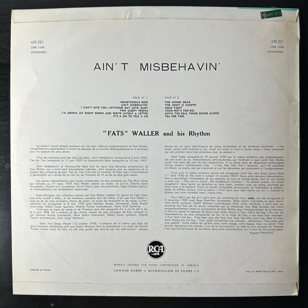 "Fats" Waller & His Rhythm ‎– Ain't Misbehavin (Франция 1965г.)