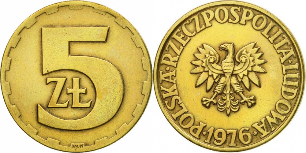 Польша 5 злотых, 1975-1985 XF