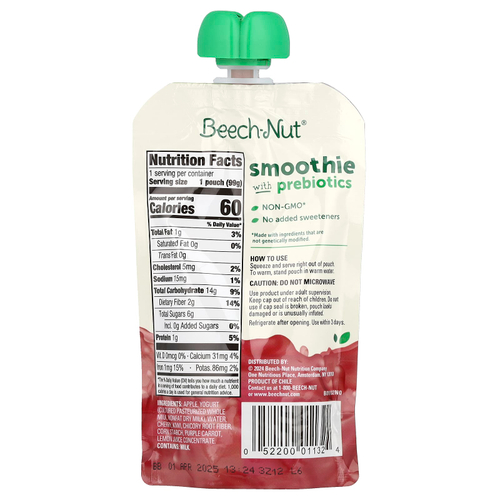 Beech-Nut, Smoothie with Prebiotics, 12+ Months, Apple, Cherry, Kiwi, Purple Carrot & Yogurt, 3.5 oz (99 g)