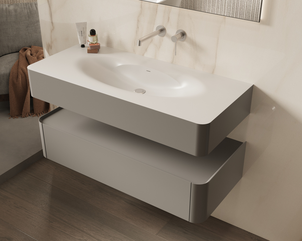 База под раковину Caprise 1200 подвесная, 1 выкатной ящик soft close, светло-серый матовый