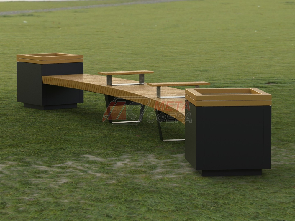 Лавка Rail Road 02 радиусная с 2-мя вазонами и подлокотниками