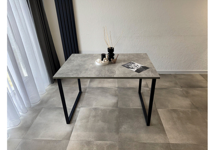 Стол деревянный Woodville Лиман 117 (157) x 77 бетон светлый, черный матовый, ножки черные