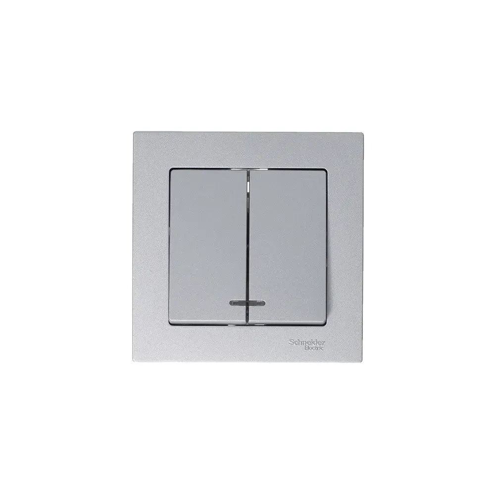 ATLASDESIGN 2-клавишный ВЫКЛЮЧАТЕЛЬ с подсветкой, сх.5а, 10АХ, механизм, АЛЮМИНИЙ