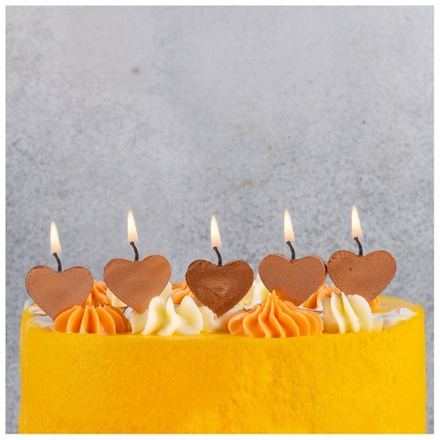 Свечи для торта на пиках Сердца Роз. зол. 5шт