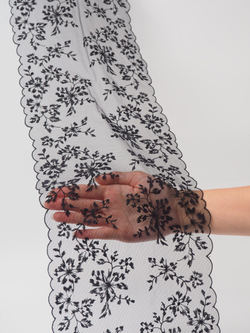 Вышивка на сетке черная неэластичная ширина 20 см