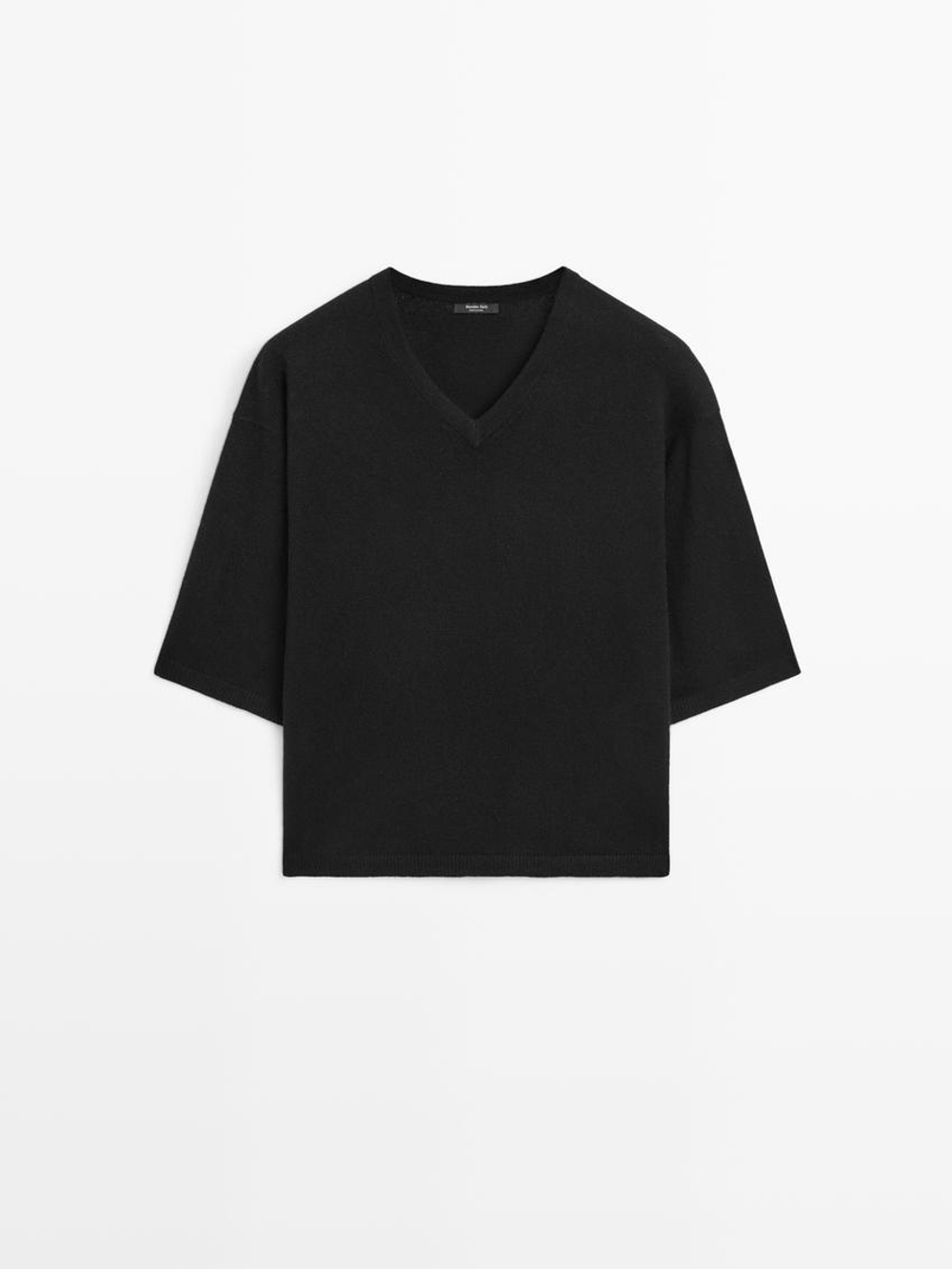 Massimo Dutti Свитер из смесовой шерсти с V-образным вырезом, черный