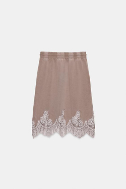 ZARA ЮБКА ИЗ ВЫЦВЕТШЕЙ ТКАНИ С КРУЖЕВНОЙ ОТДЕЛКОЙ, СЕРО-КОРИЧНЕВЫЙ