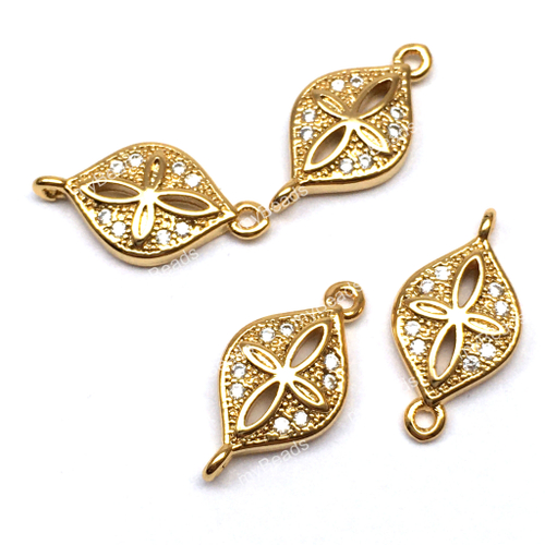 Коннектор с фианитами "Маска" 15х8 мм, позолота