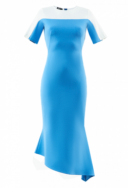 Трикотажное платье с коротким рукавом голубое 25-03-20 SS