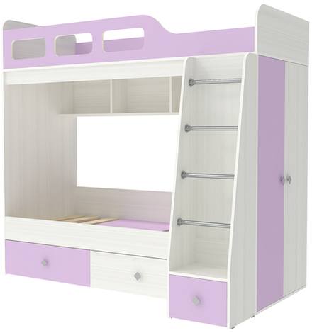 Двухъярусная кровать КарИВи Астра 3 Белое Дерево Ирис