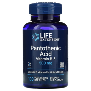 Life Extension Pantothenic Acid 500 mg 100 veg capsules, Витамин B5 (Пантотеновая кислота)