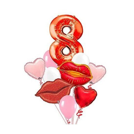 Композиция из шаров с цифрой и красными сердцами