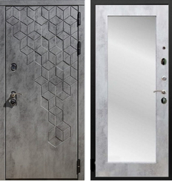 Входная металлическая дверь с зеркалом RеX (РЕКС) 23 Пчела Бетон темный / Пастораль Бетон светлый