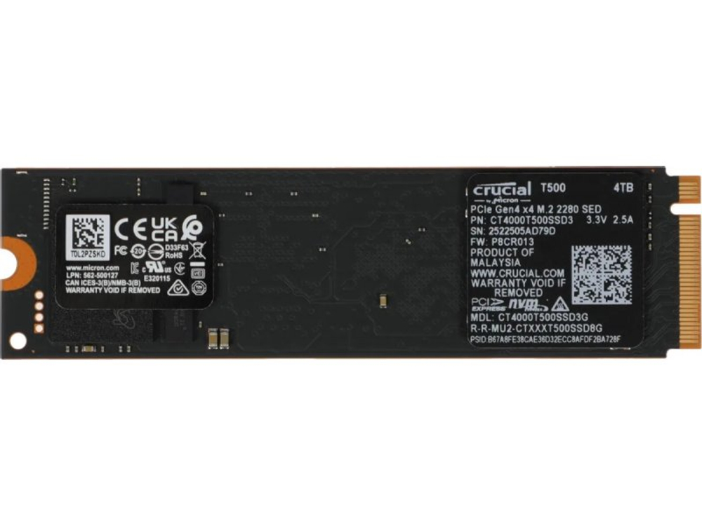 SSD накопитель Crucial T500 4ТБ, M.2 2280, PCIe 4.0 x4, NVMe [CT4000T500SSD3]