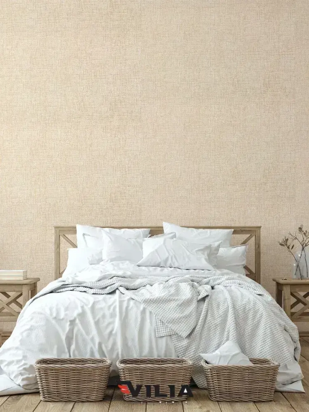 Обои виниловые на флизелине Текстиль мешковина светло-бежевая 1,06, для кухни (VILIA, 1960-61)