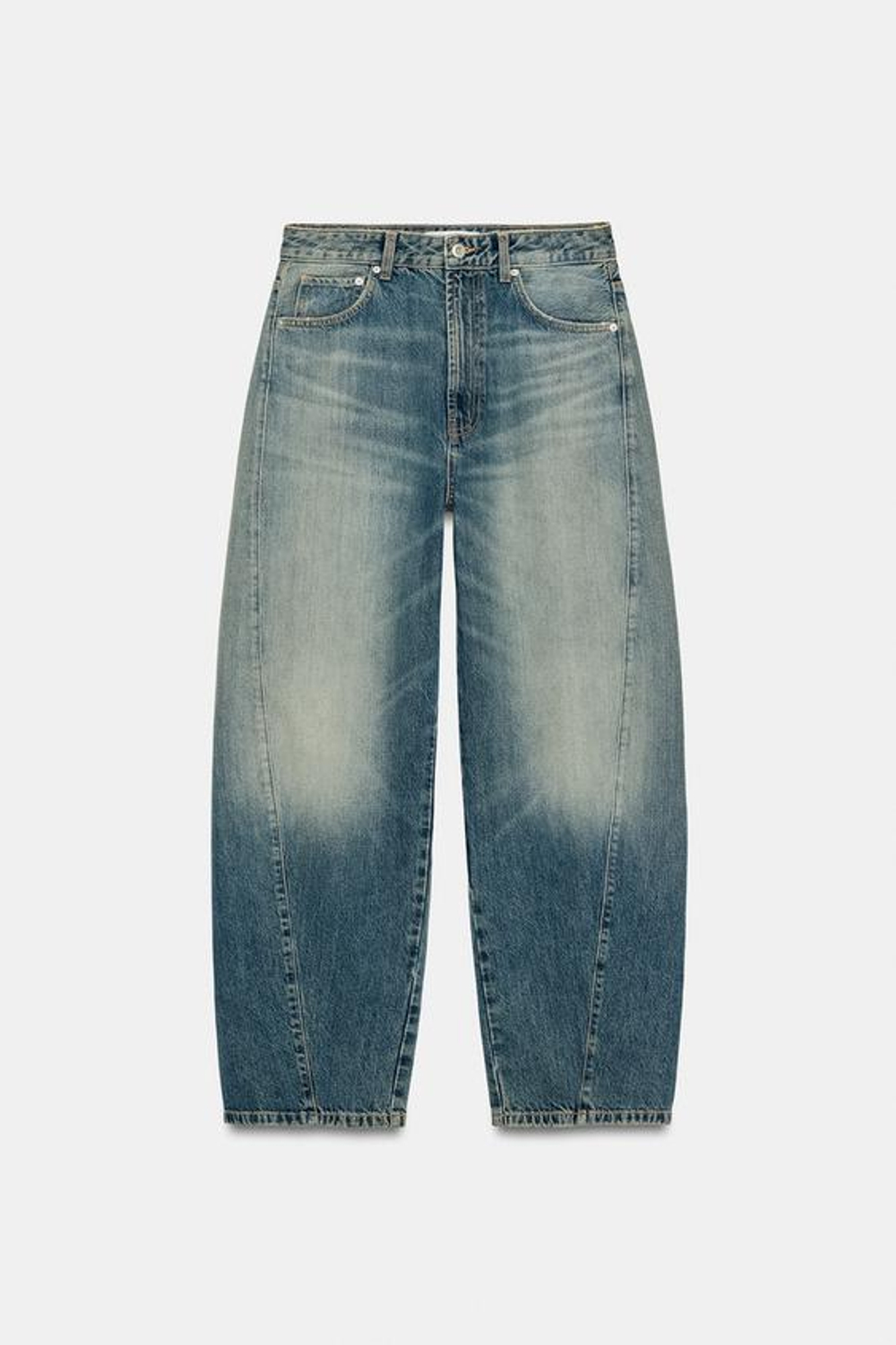 ZARA ДЖИНСЫ TRF BAGGY BALLOON СО СРЕДНЕЙ ПОСАДКОЙ, ЛИНЯЛЫЙ СИНИЙ