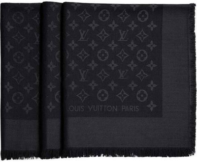 Купон шерсть с шелком Louis Vuitton черный с дизайнерским принтом
