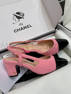 Женские туфли Chanel Slingback в розовом цвете с черным носом