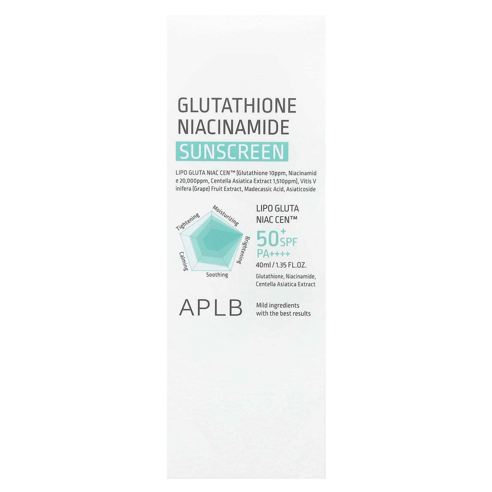 APLB, Glutathione Niacinamide, Sunscreen, SPF 50+ PA ++++, 1.35 fl oz (40 ml)