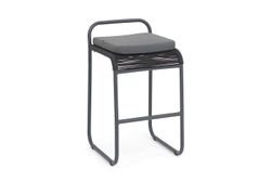 "Ането" стул барный плетеный из роупа, каркас алюминий темно-серый (RAL7024) муар, роуп темно-серый круглый, ткань темно-серая 027