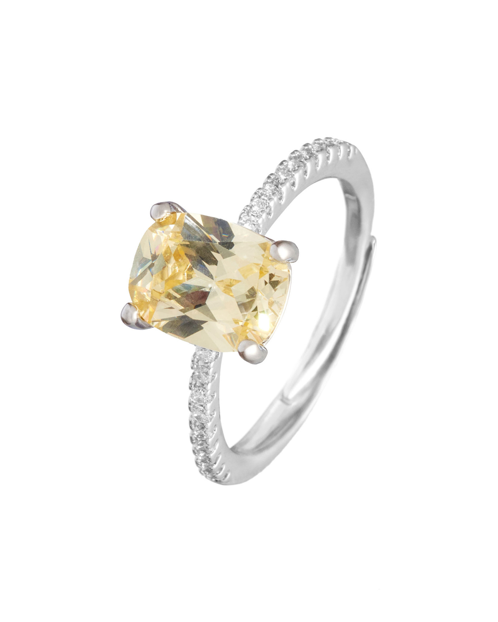 Кольцо дорожка, центральный желтый камень, серебро