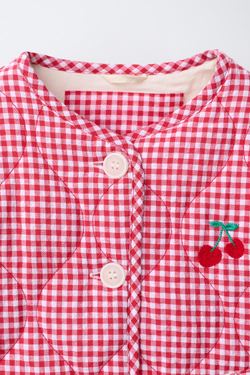 ZARA СТЕГАНАЯ КУРТКА В КЛЕТКУ ВИШИ, КРАСНЫЙ/БЕЛЫЙ