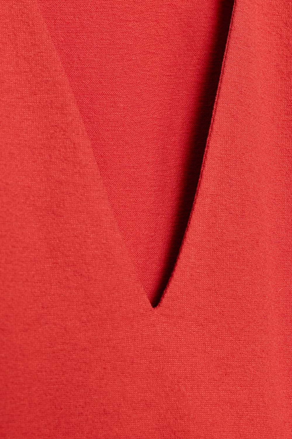 ZARA ФУТБОЛКА В СТИЛЕ РУСТИК С V-ОБРАЗНЫМ ВЫРЕЗОМ, КОРАЛЛОВЫЙ