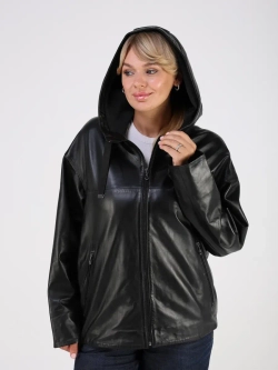 Кожаная куртка демисезонная с капюшоном короткая