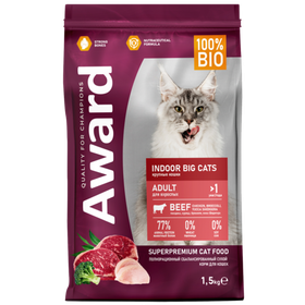 Award Indoor Big cats с говядиной и курицей с добавлением брокколи и юкки Шидигера 1,5кг.