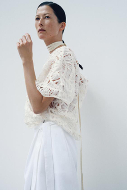 ZARA ЮБКА МИДИ АСИММЕТРИЧНОГО КРОЯ — ZW COLLECTION, ЖЕЛТОВАТО-БЕЛЫЙ