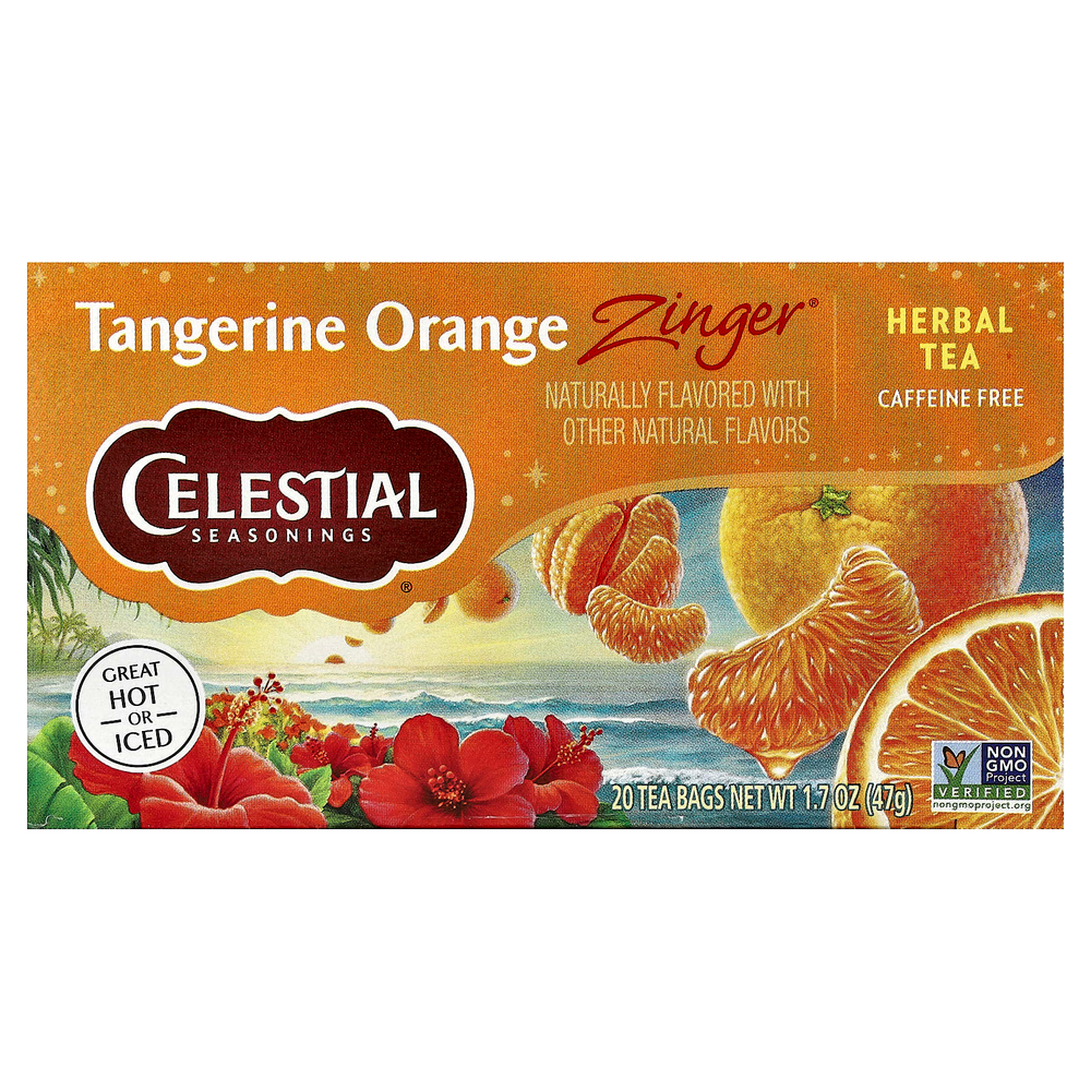 Celestial Seasonings, Травяной чай без кофеина Zinger, Мандариново-апельсиновый заряд, 20 чайных пакетиков, 1,7 унции (47 г)