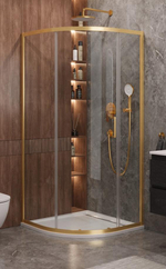 Душевой уголок Cezares MOLVENO-R-1-90-C-BORO-IV, 90х90х195, профиль брашированное золото, прозрачное стекло