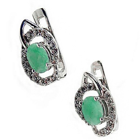 Серьги "Брей" изумруд, циркон