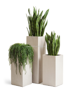 Кашпо TREEZ Effectory - Beton - Высокий куб - Белый песок