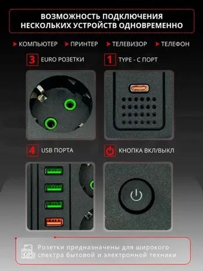 Сетевой фильтр 3 метра Удлинитель с USB и Type-c